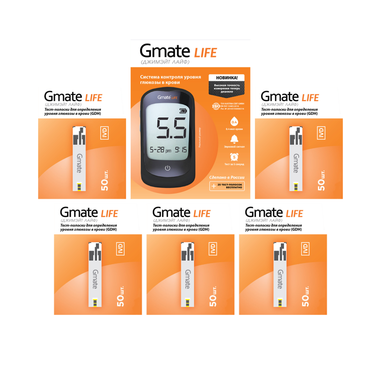 Тест-полоски Джимэйт Лайф (G- mate) №250 + Глюкометр Тест-полоски Джимэйт Лайф (G- mate) №250 + Глюкометр